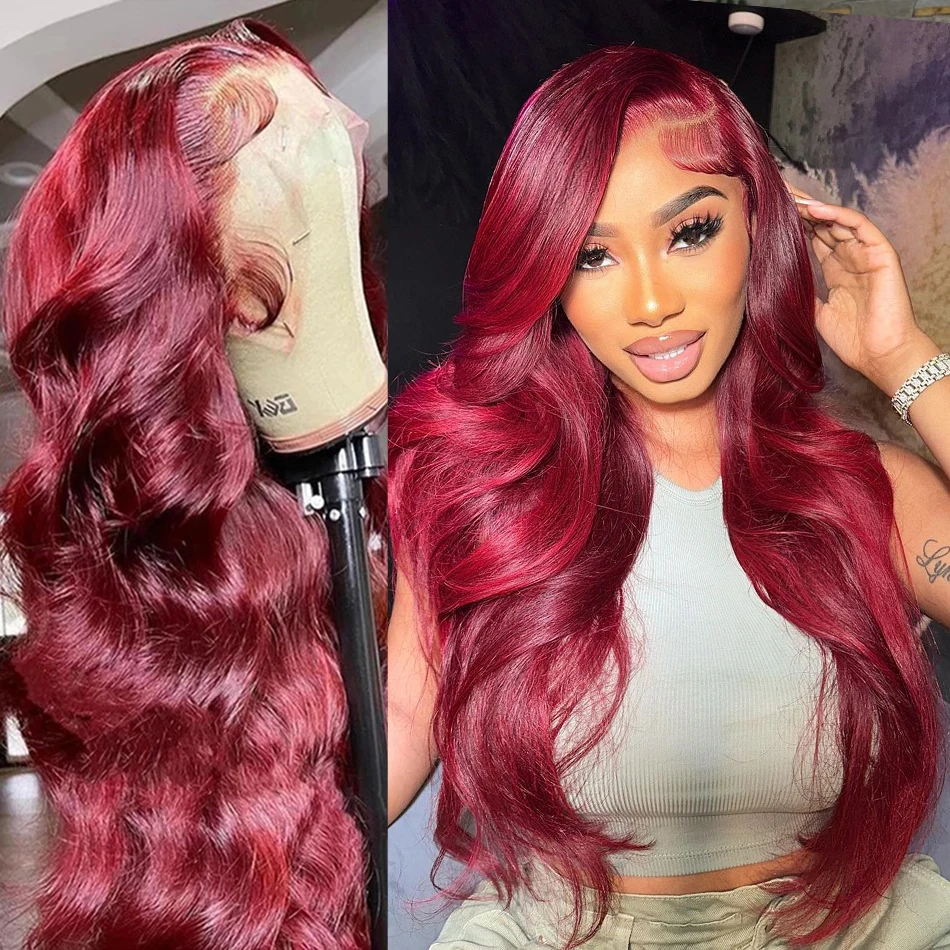 13X6 Lace Frontale Pruiken 99j Bordeauxrood Body Wave 13X4 Menselijk Haar Pruik Klaar Om Te Gaan Wijn Rood 360 Kant Sluiting Pruiken Voor Vrouwen