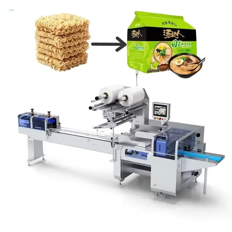 Instant Noodle Wrapping Machine for Wide Noodles Spicy Vermicelli & Ham Sausage-Automatic Pillow Packaging