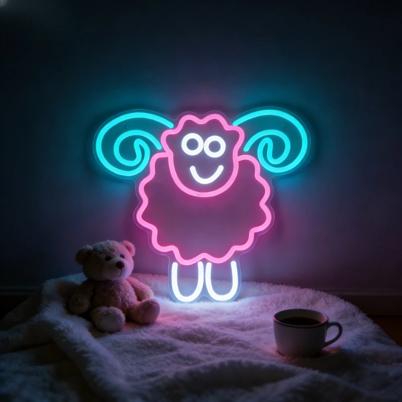 

Cute Sheep Neon Sign LED Night Light USB Rechargeable Cartoon Animal Decor Lamp for Kids Room Bedroom Nursery Gifts for Children