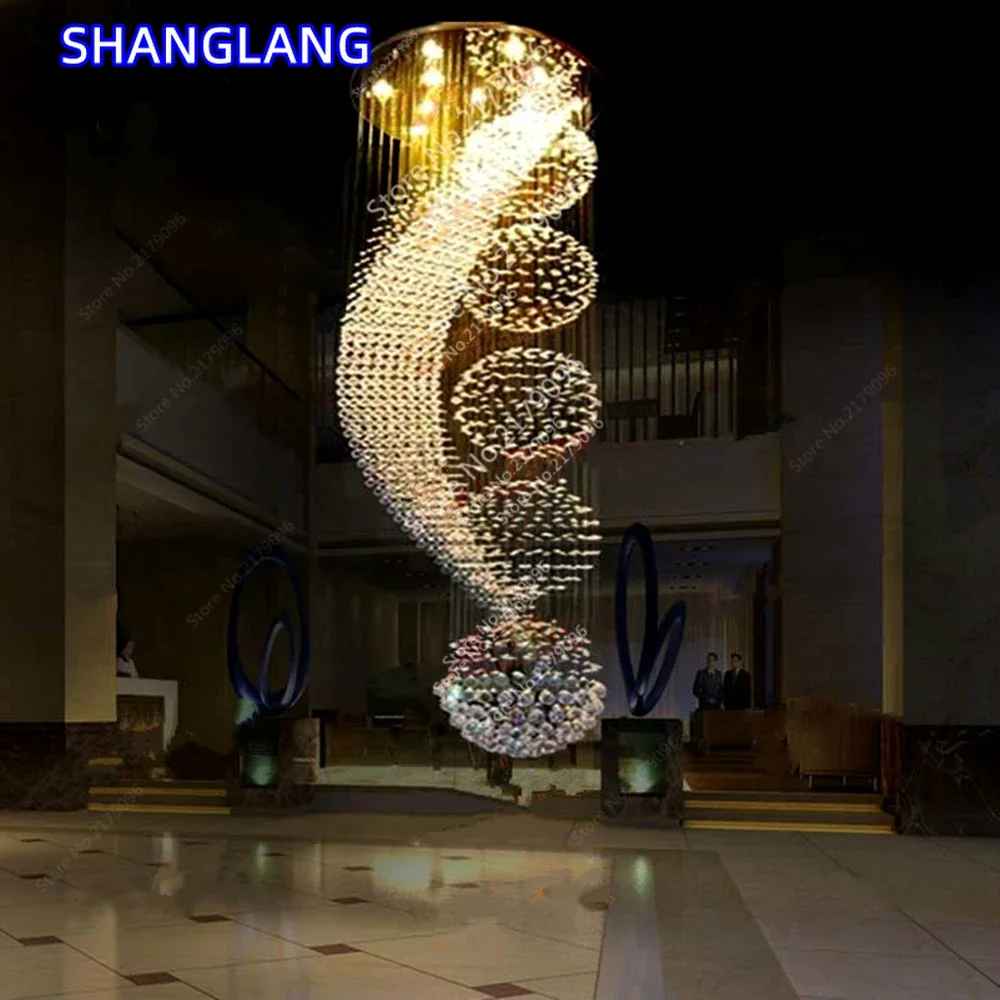 Long stair modern lamp crystal chandelier LED lights elegant design of the hotel Villa hall lighting suspension wire Manggic