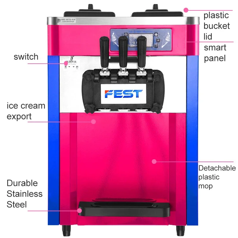 Macchina per gelato a tre colori 16-22L / h Macchina per gelato automatica commerciale per cono gelato Macchina per gelato soft da tavolo