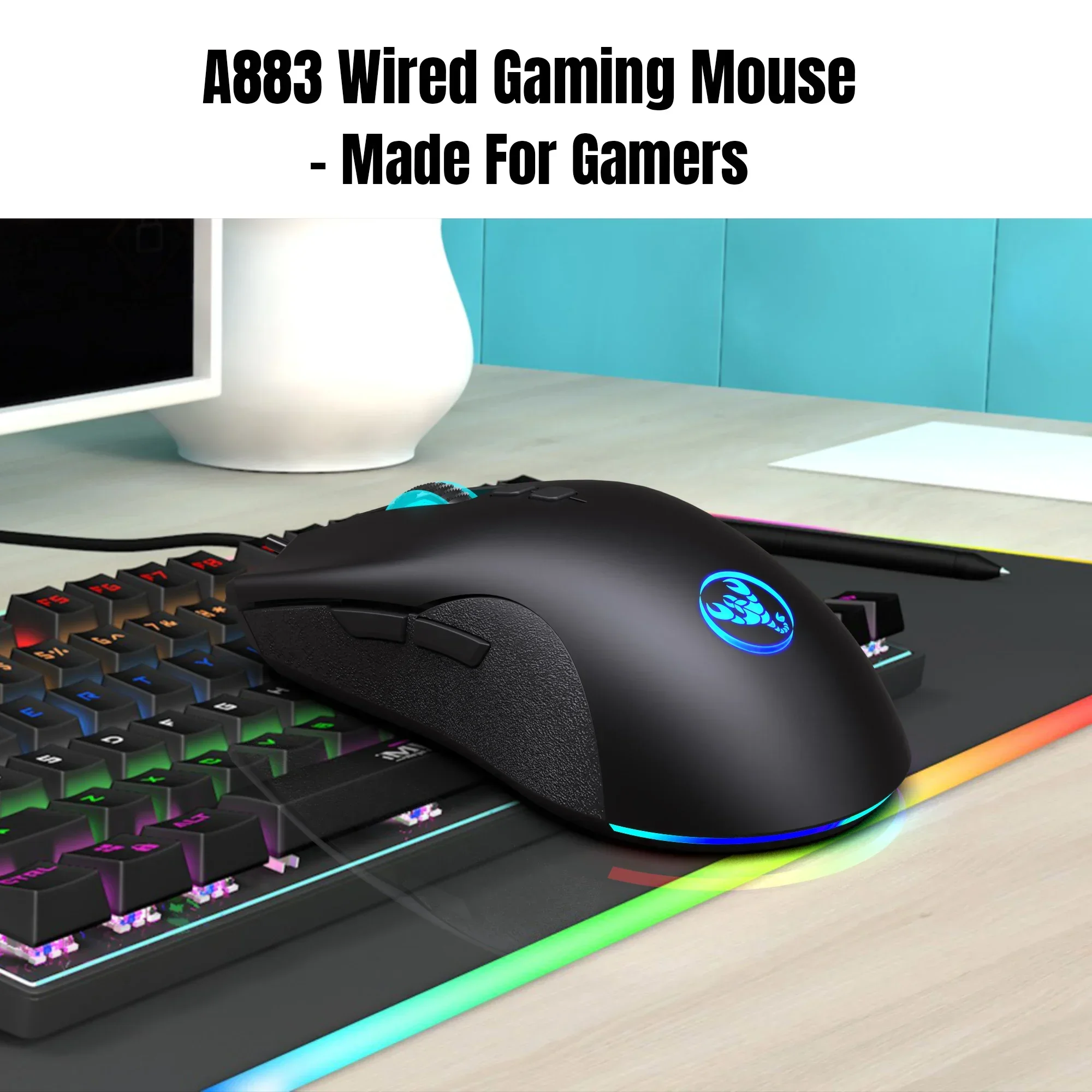 Zllmhy velocidade de movimento ajustável a883 mouse para jogos com fio brilho colorido 7d macro programação mouse para jogos para laptop escritório casa