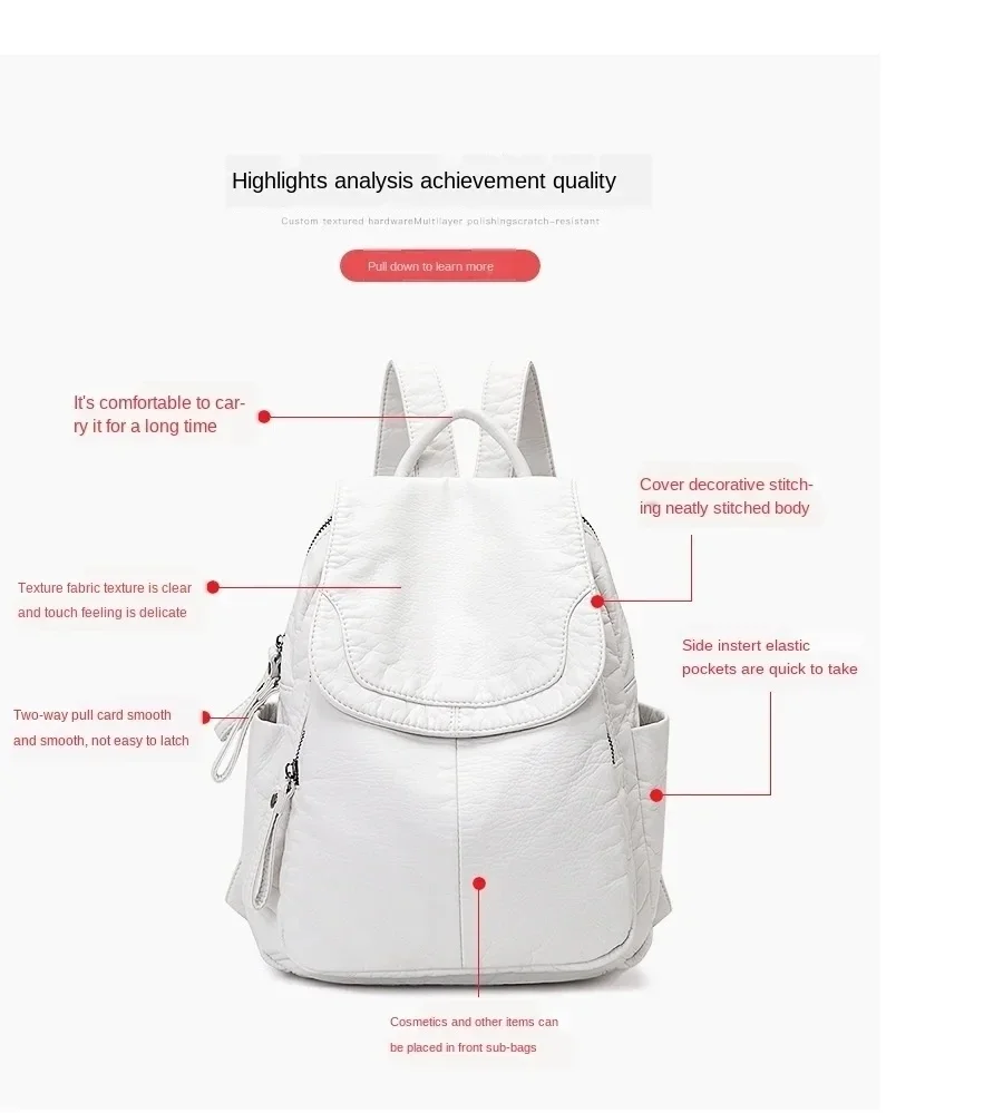 2026 Vintage-Rucksack aus gewaschenem Leder für Teenager-Mädchen, kleine Schultasche, lässiger Tagesrucksack, geräumiger, kompakter Reiserucksack – Detail 7