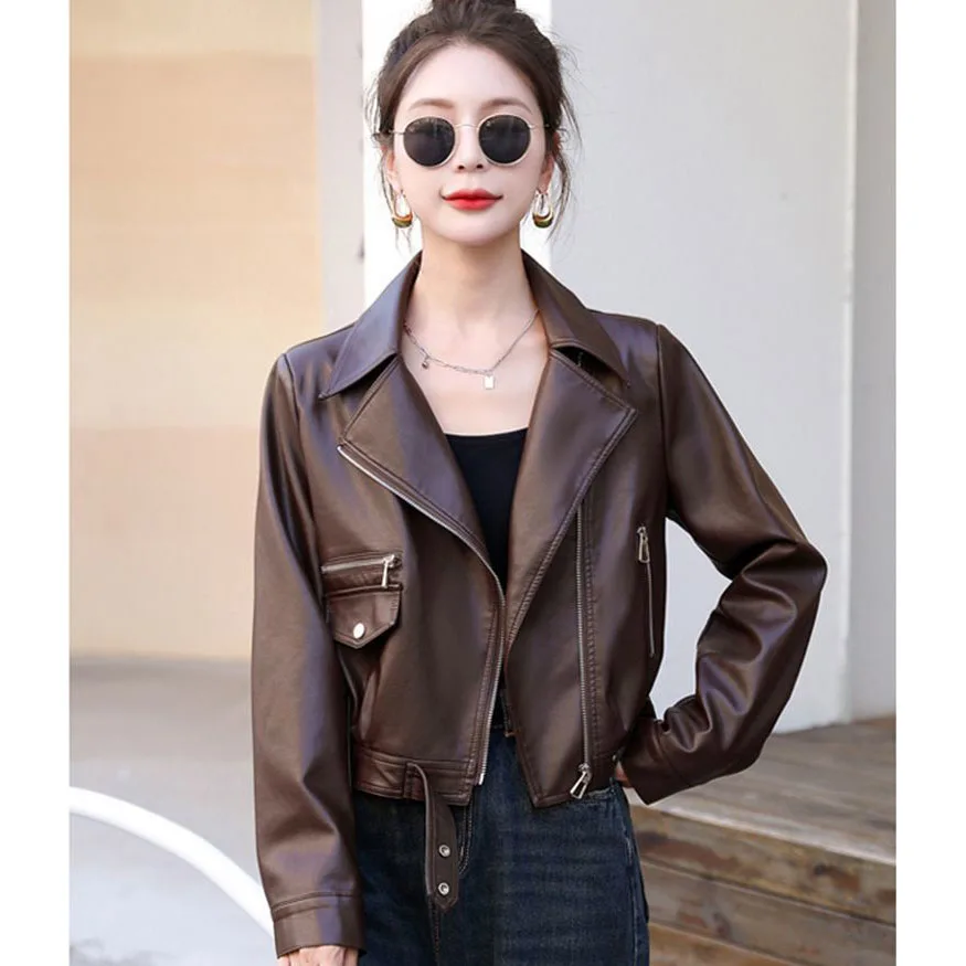 2026 high-end feminino falso couro overwear coreano feminino manga comprida topos casaco primavera outono senhoras moda jaqueta de couro do plutônio