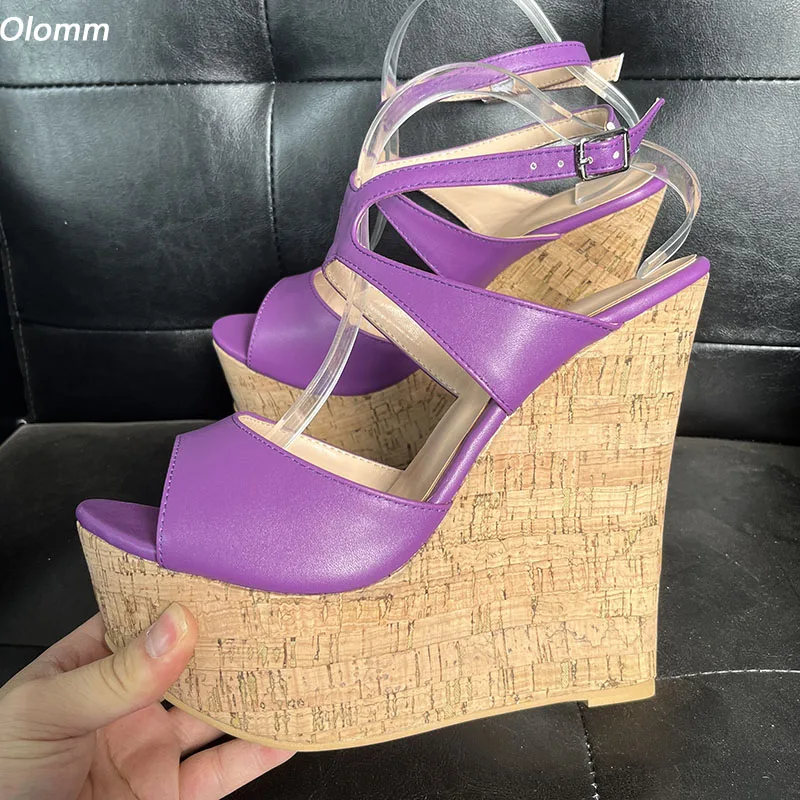 

Olomm Women Summer Platform Sandals Wedges High Heels Round Toe Beautiful Purple Casual Shoes Ladies US Plus Size 5-20