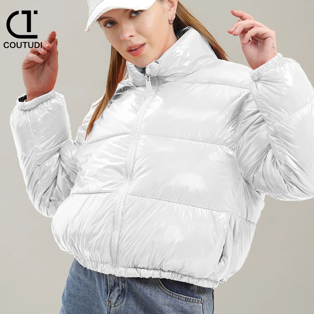 COUTUDI-Y2K Bright Color Short Down Coat for Women, Long Sleeve Puffer Jacket, Parkas Outerwear, Korean Fashion