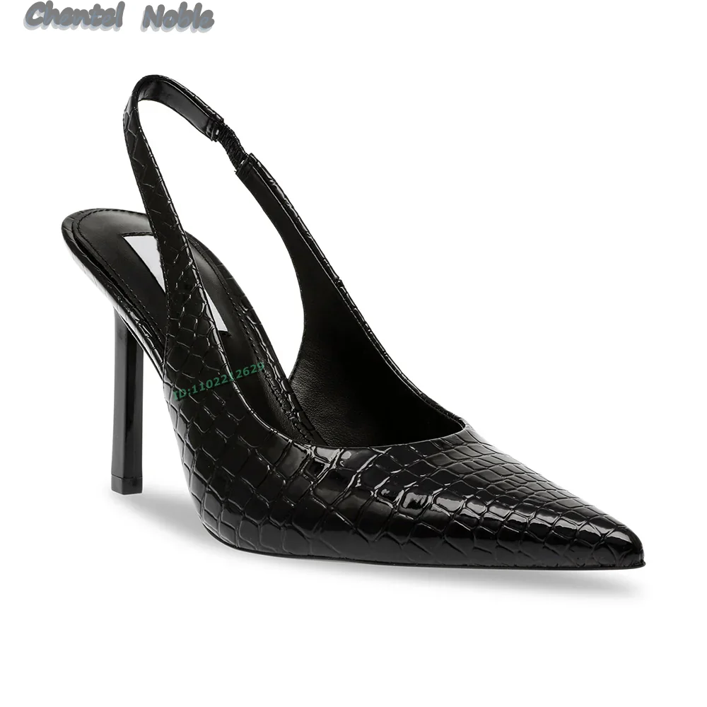 

Black Snake Print Leather Front Wrapped Ankle Strap Sandals Solid Black Pointed Toe Women Shoes Slingback 2024 New Arrivals