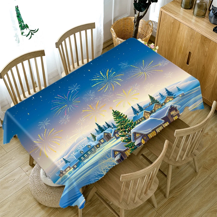 Santa Rectangle Dining Table Tablecloth Blue Christmas Eve New Year\'s Tablecloth Home Party Antifouling Decorative Accessories