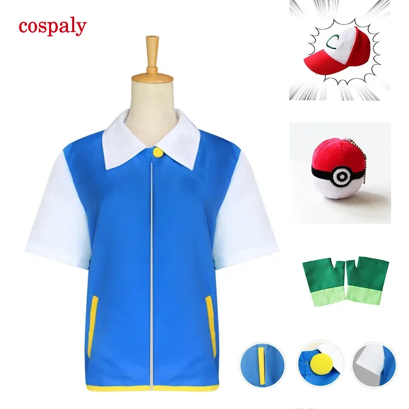 Ash Ketchpoke Kids Cosplay Kostuums Blauwe Jas Handschoenen Hoed Volwassen Kind Geschenken Halloween Kostuum Voor Kid Maskerade Partij Cos