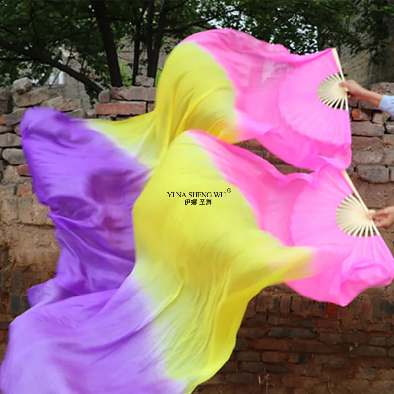 1組のシルクベリーダンスファンベール、民族的な長い竹製ファン、カラフルな長い折りたたみ式ファン、礼拝、ダンス、教会、学校のパフォーマンス用