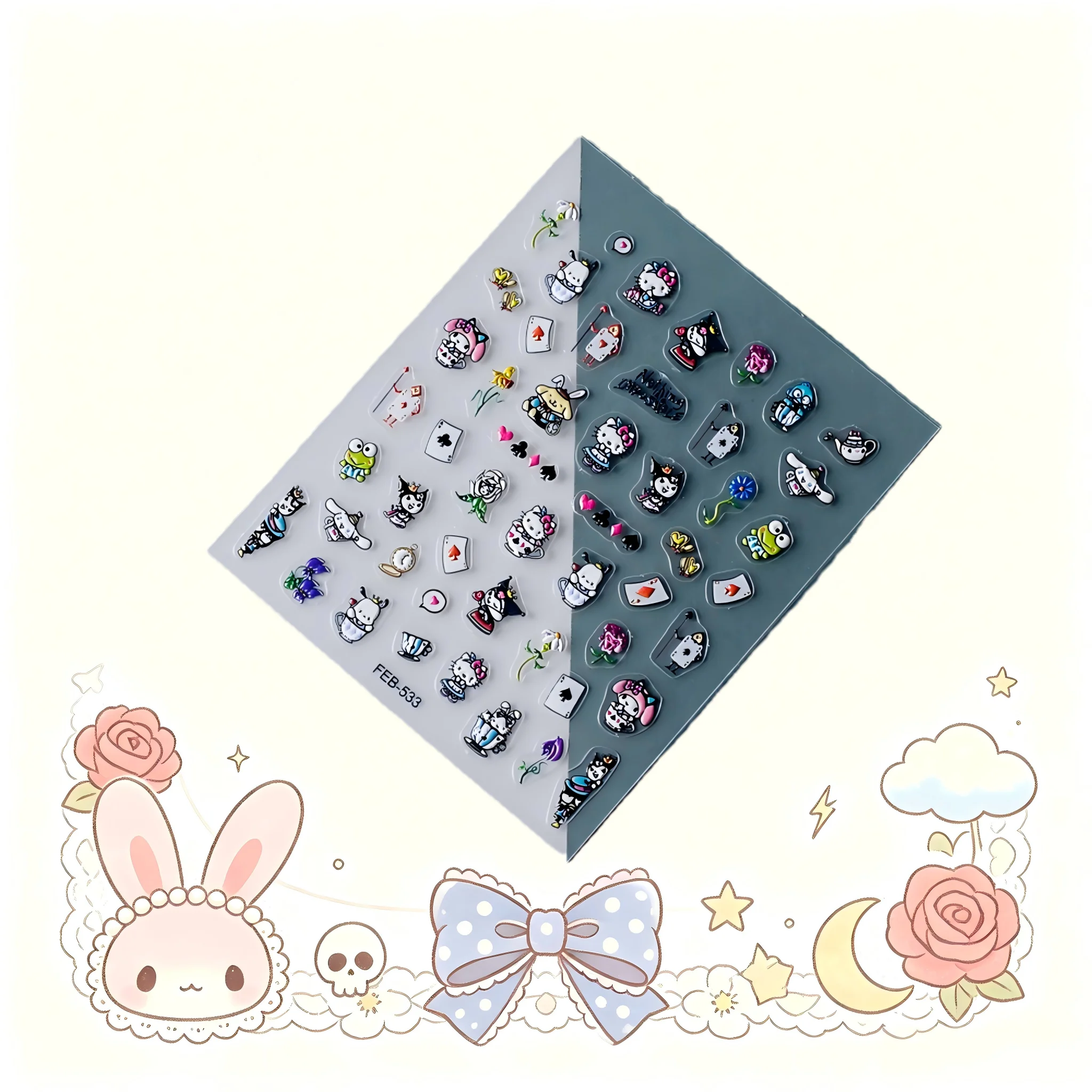 Sanrio Anime 5D Nail Stickers Hello Kitty Kurome Cartoon Stickers Nail Decoration Cute Melody Nail Art Decals Nail Art Supplies