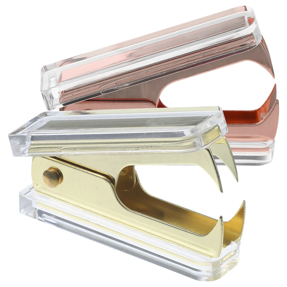 

2pcs Remover Office Supplies Heavy Duty Metal Desk Accessories Gold Rose Gold Colors Staple Removal Tools Portable Storage
