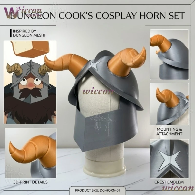 

Senshi Cosplay Helmet Dungeon Meshi Ram Horn Knight Helmet Anime Costume Headgear for Halloween Roleplay Comic Con Party Outfit