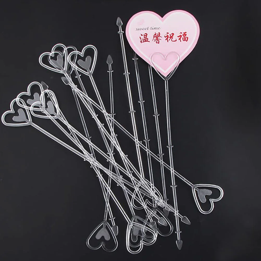 100 Pcs Gift Cards Transparent Plastic Heart-shaped Flower Holder Set Floral Picks Florist Supply Clear Holders