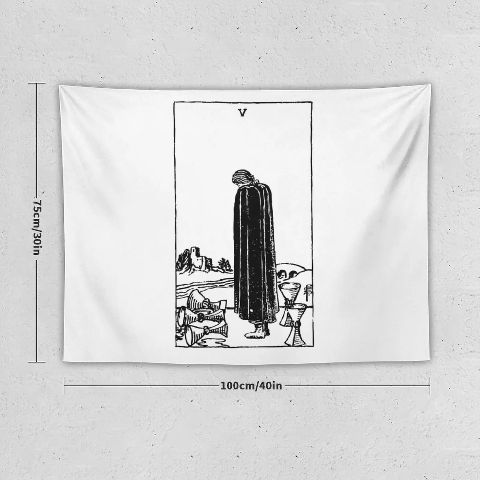 New Tarot Card : 5 of Cups | Five of Cups black & white Tapestry Home Decor Cute Tapestry