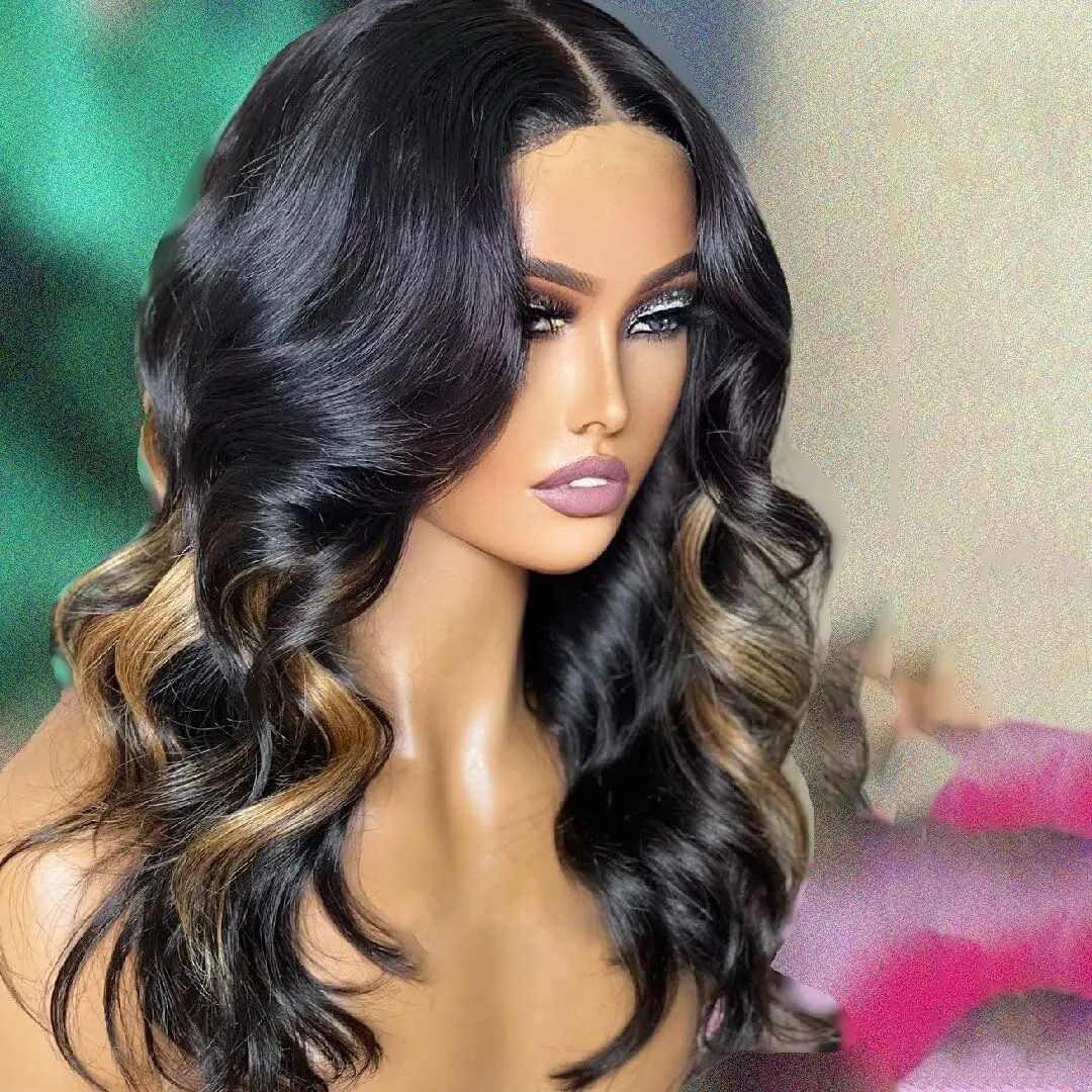 Highlight Body Wave 13x4 Silk Top Lace Frontal Human Hair Wigs Colored Ombre Honey Blonde Silk Base Wig For Women Pre Plucked