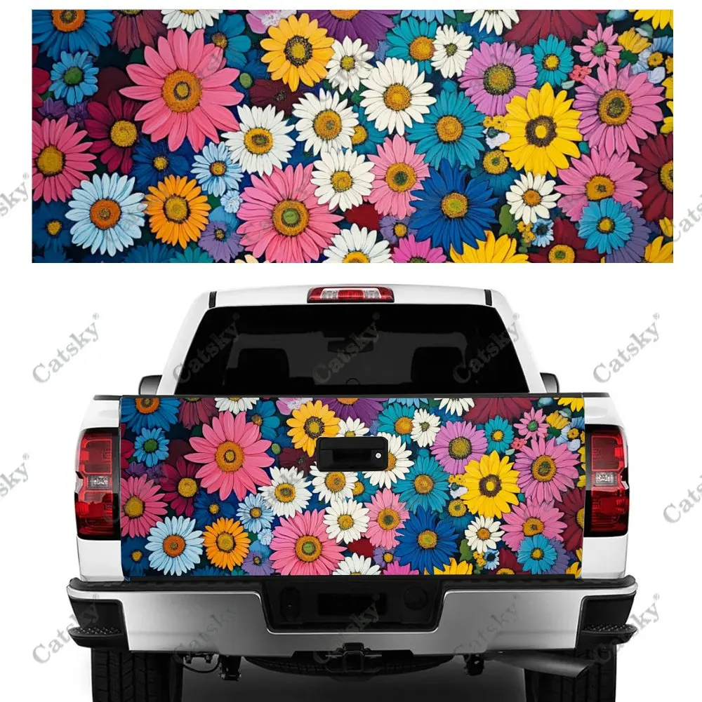 Beautiful Rainbow Flowers Print Car Tail Trunk Protect Vinly Wrap Cover Decal Auto Accessories Hood Sticker for Off-road Pickup