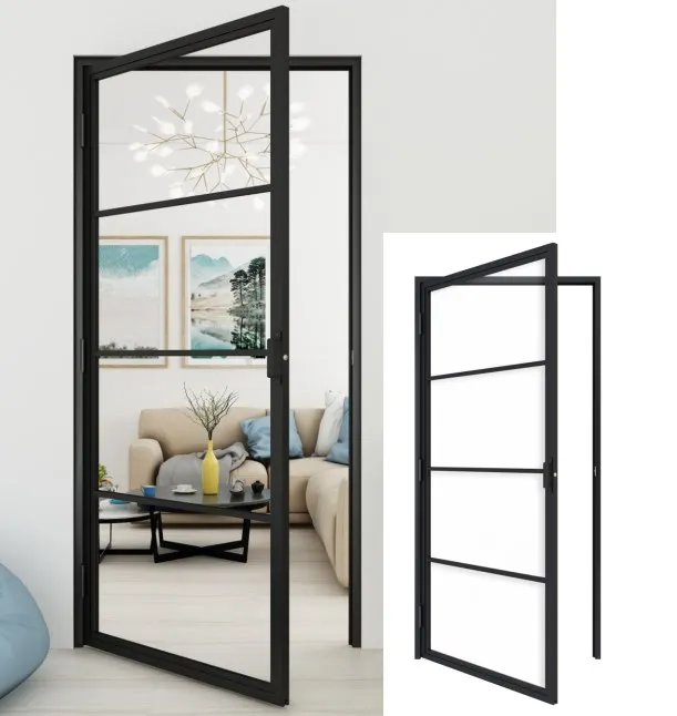 

Черная стальная рама, прозрачное закаленное стекло, внутренняя перегородка, стеклянная дверь сарая