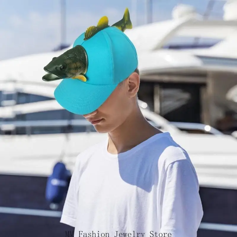 D0UB Cartoon 3D Fish Sun Hat Parent Kids Festival Holiday Fish Shaped Baseball Hat