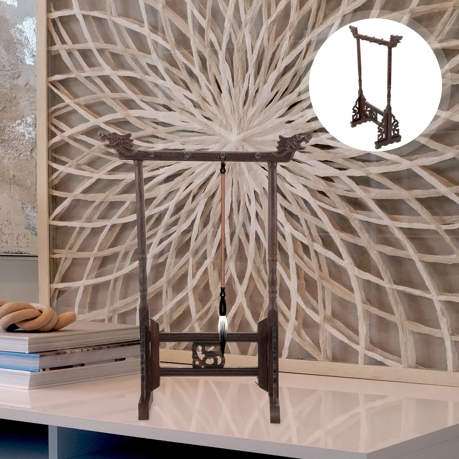 حامل فرشاة من الخشب الصلب، منظم تخزين قلم الخط، ديكور سطح المكتب، حامل فرشاة رسم بالحبر متعدد الأغراض للمكتب #3