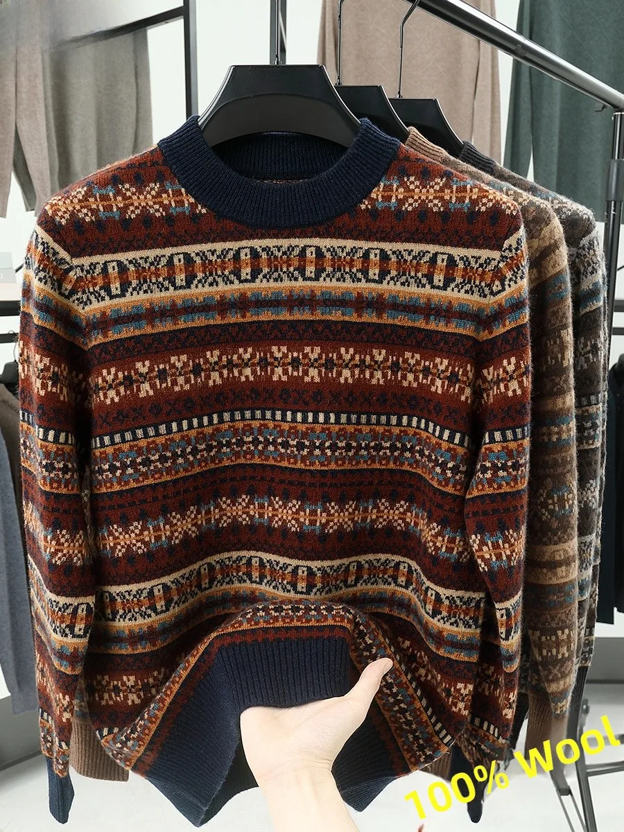 

Hengyuanxiang Men's Thiened Pure Wool Sweater f High Collar Knitted Warm Casual Sle Winter New Arrival Comfortable Bre...