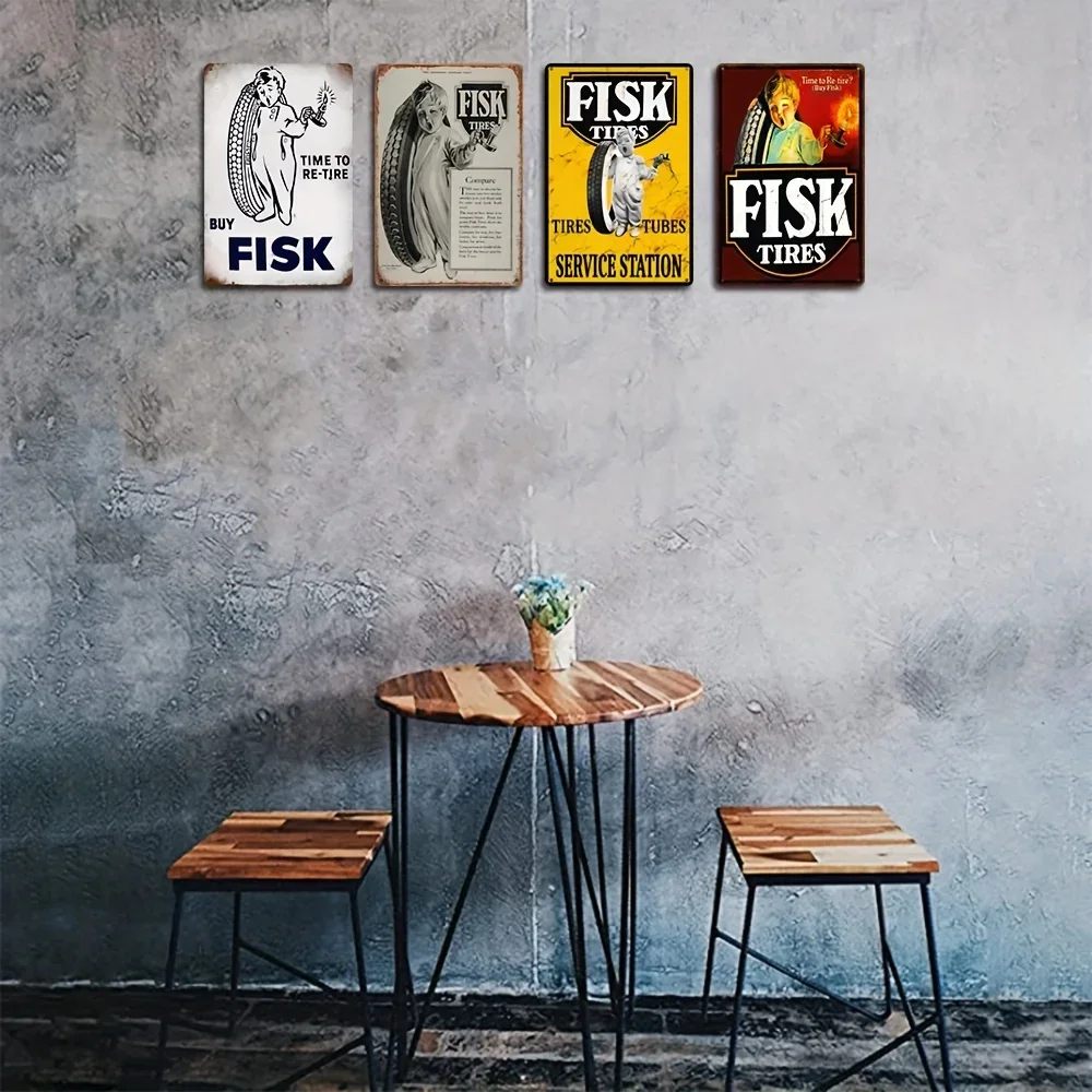 Aged Looking Buy Fisk Tires Sign, Vintage Wall Decor Poster Tin Signs, Retro Art, Wall Decor for Bars, Restaurants, Cafes Home