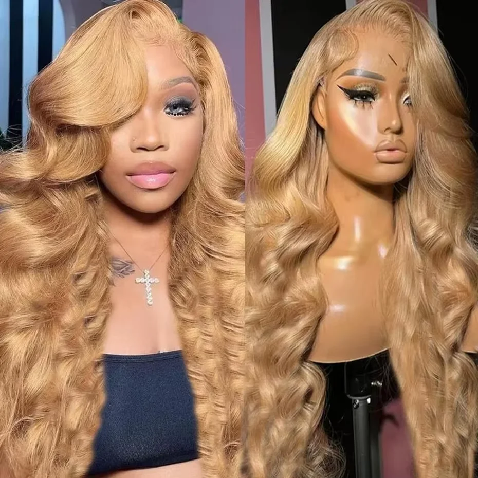 32 inch 200% Density Honey Blonde 13x6 HD Lace Front Human Hair Wigs Brazilian Body Wave #27 Colored 13x4 Lace Frontal Wig Women