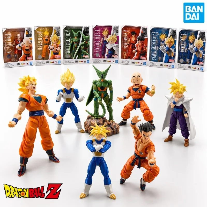 Image of Bandai Original SHFiguarts Dragon Ball Z Son Goku Vegeta Trunks Gohan Cell Anime Actionfiguren Sammlermodell-Set Spielzeug Geschenke
