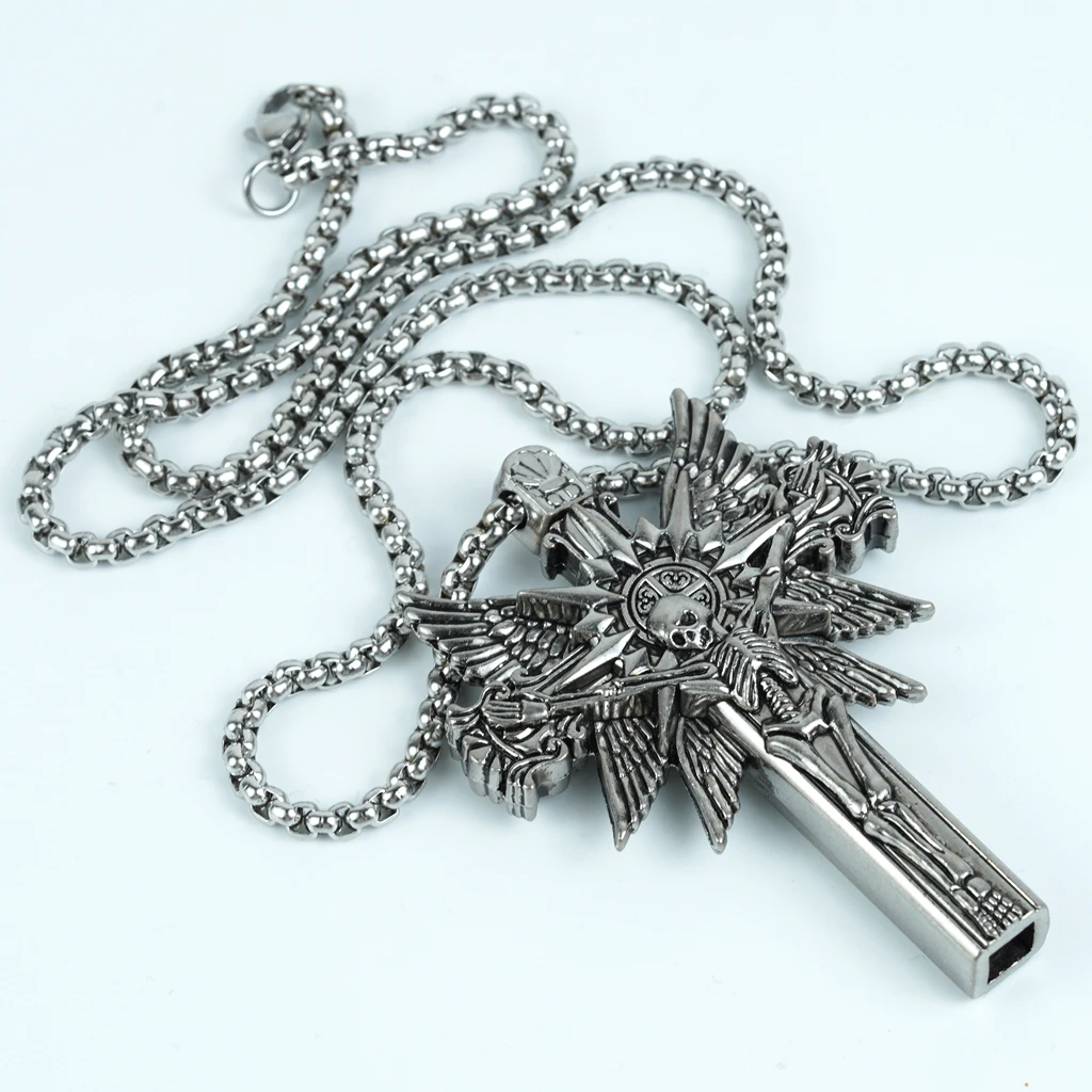 Gothic Cross Skull Drum Key Necklace -  Universal Drum Tuning Key, Punk Rock Jewelry for Drummers, Stainless Steel Chain