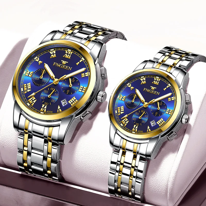 Fashion Couple Watches for Men Women Stainless Steel Quartz Watches Top Brand Luxury Clock Wristwatch Couple Items for Lovers