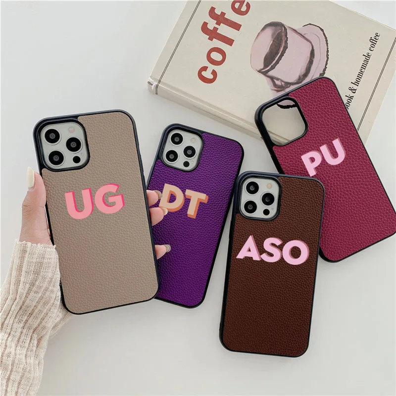 Customized Initial letterS Leather PU Case For iphone 14 13 Pro Max 12 11 Pro Max Mini XS XR Luxury Hard Pebble 3D Designs Cover