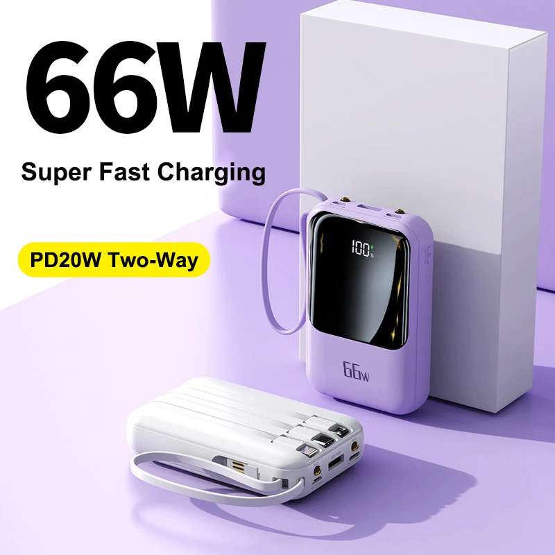

Mini Power Bank 20000mAh 66W PD Super Fast Charging Powerbank External Battery Pack for iPhone Huawei Xiaomi Samsung Poverbank