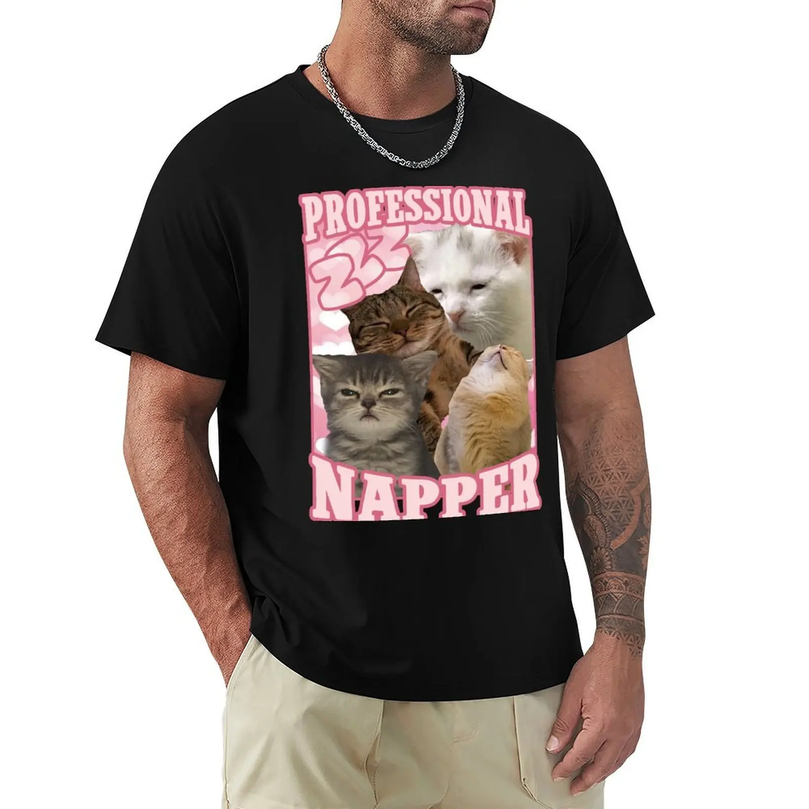 professional napper funny cat memes T-Shirt Large Size Casual Short Sleeve Top