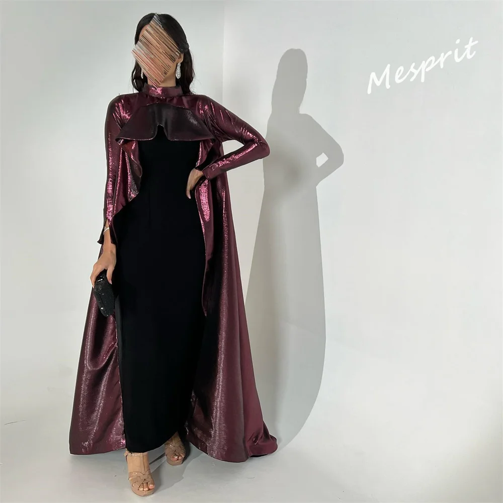    Exquisite High Collar Sheath Floor Length Evening Gown Draped Stole Velour Customized Saudi Arabia es