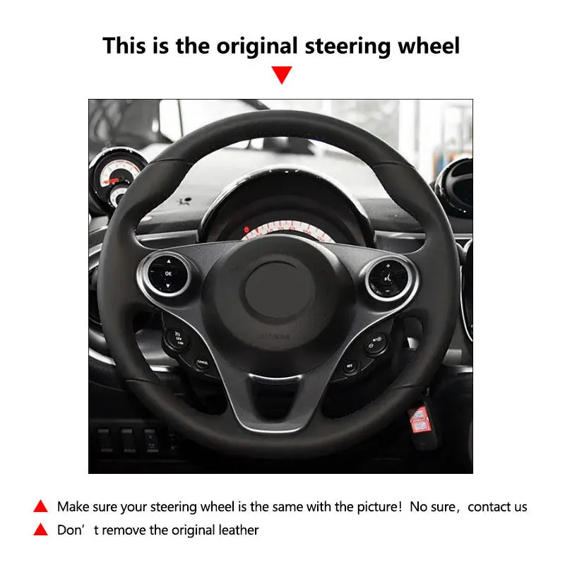 

DIY Microfiber Leather with Strip Threads Steering Wheel Cover For Smart Fortwo 2015 2016 2017 2018 Protective Accessories Trim
