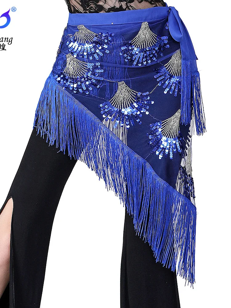 Belly Dance Tassel Hip Scarf Sequin Waist Chain Dance Practice Sequin Triangular Scarf Practice Tassel Lace Waist Scarf