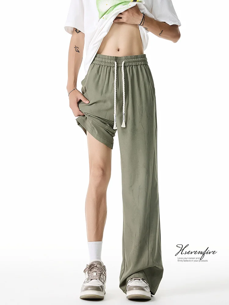 

American Sle Straight Leg Men's Summer 2025 New Trend Loose Wide Leg Paratrooper Pants Casual Long Trousers for Boys