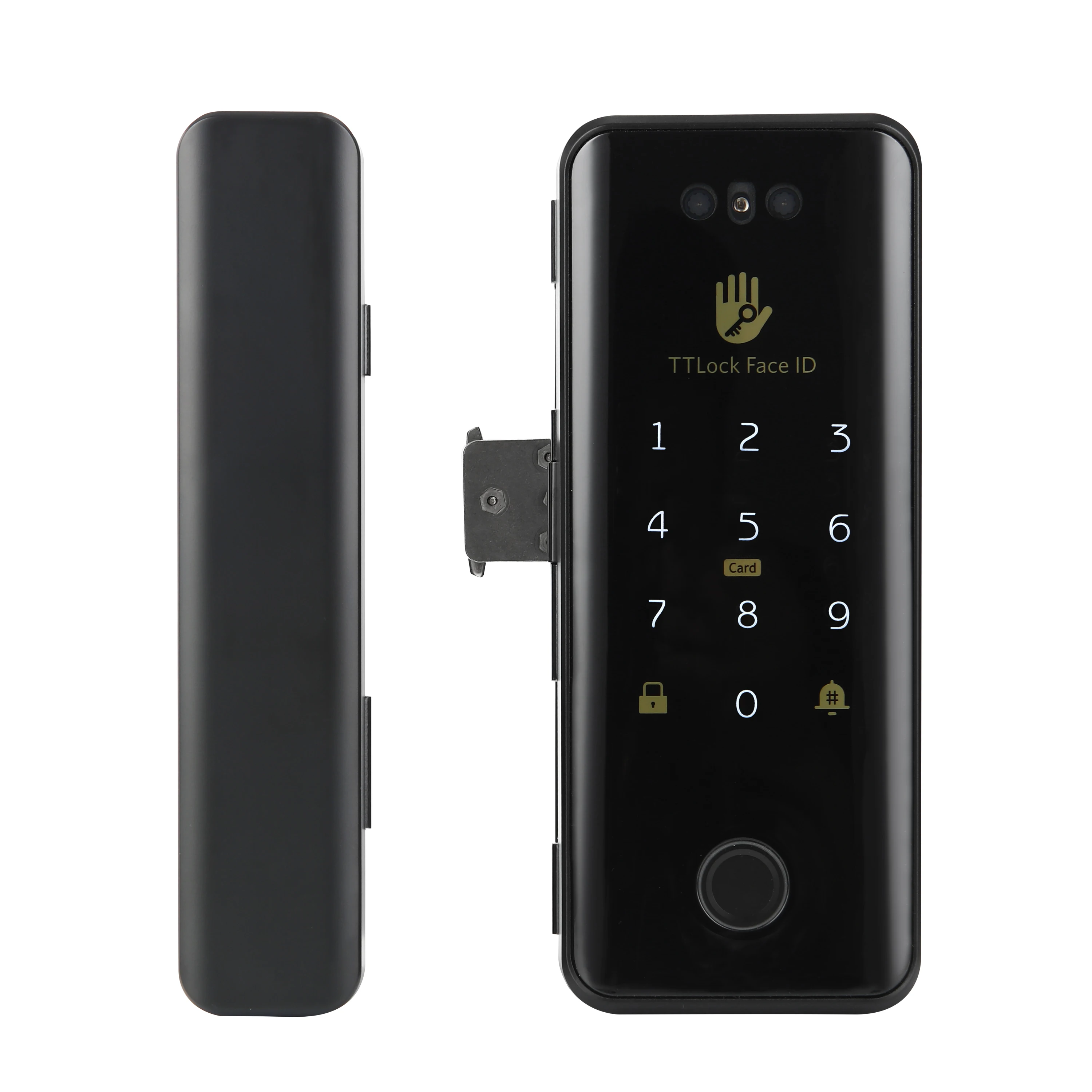 TTLock Face Recognition Lock Brass Color Smart Glass Door Lock Ttlock Lock Remote Controller with Camera for Office