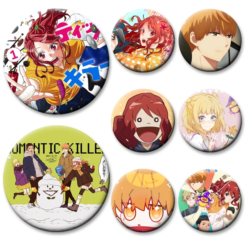 Romantic Love Anime Badge Romantic Killer Brooches on Backpack Clothes Round Cartoon Enamel Pins for Jewelry Gifts Accessorys