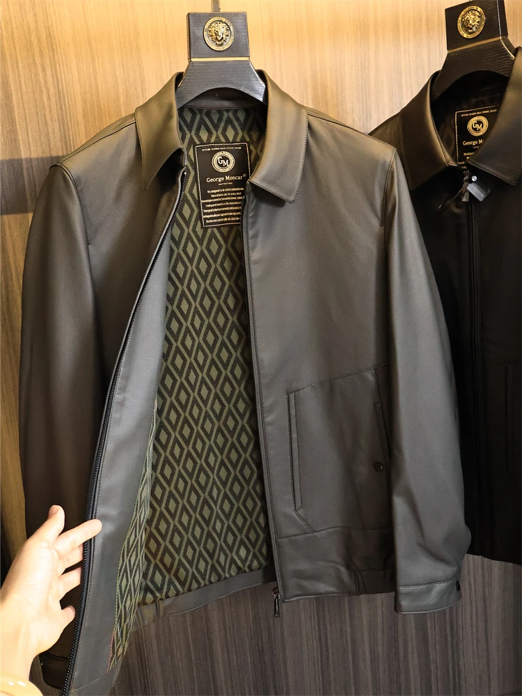 

Waed ain Mouth Lychee Pattern Ultra-Leather Jaet Men's Lightweight Busin Casual Commute Casual Collar Leather Coat