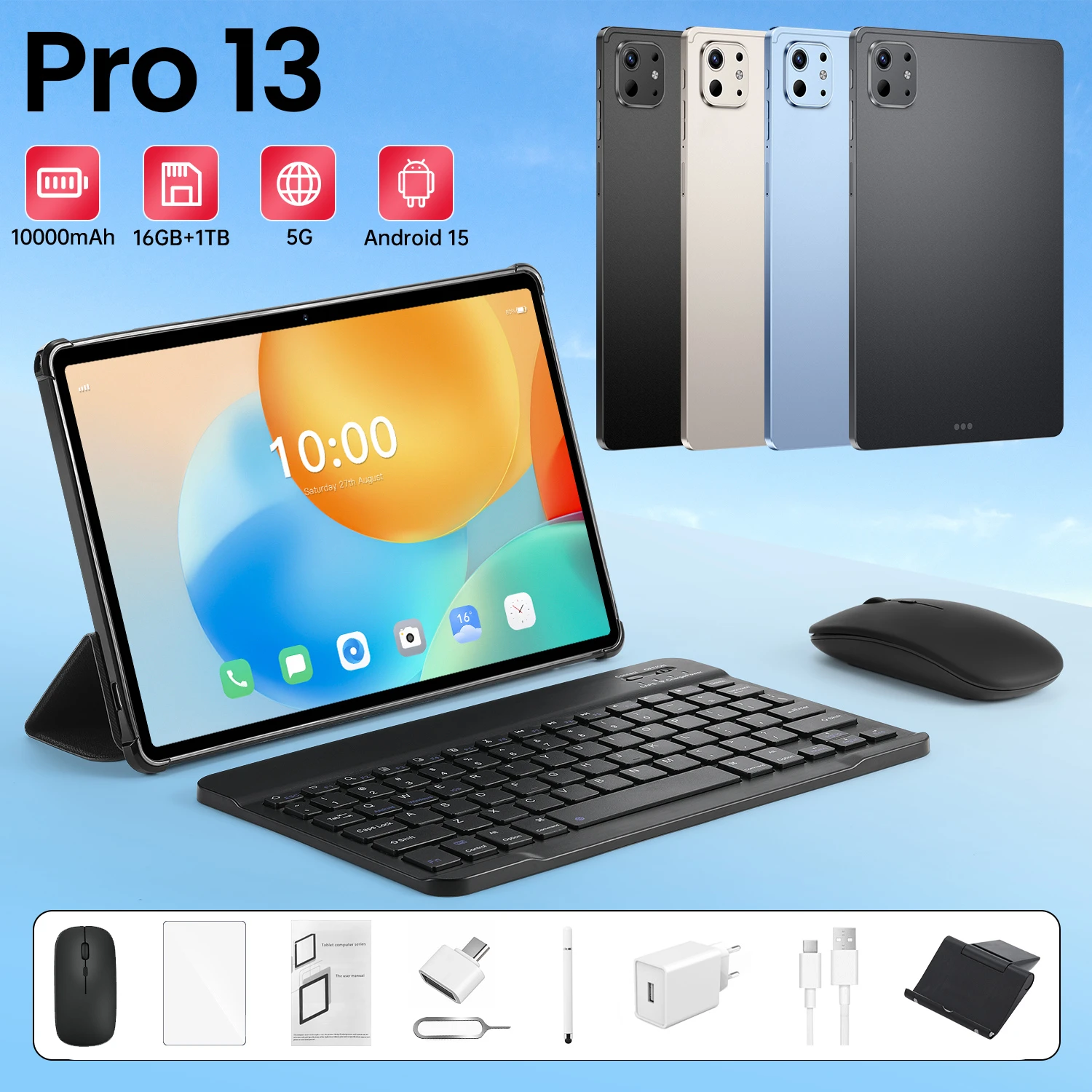

Оригинальный планшет Pro 13 10,1 дюйма, 16 ГБ ОЗУ, 1 ТБ ПЗУ, Android 15 Core Pad, планшетный ПК, телефон, двойной Wi-Fi планшет, Android 10000 мАч