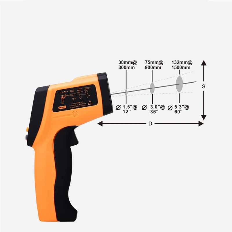 Infrarot-Thermometer mit LCD-Handgerät -50~600 ° C Digitales Laser-Temperaturmessgerät für Pistole, Pizza, Backofen, berührungsloses Thermometer