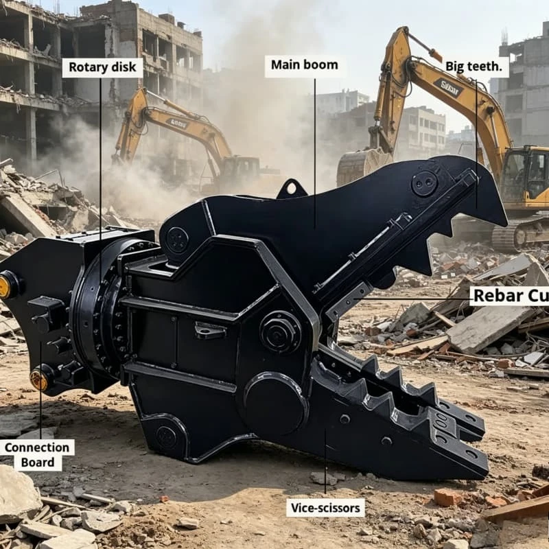 Excavator Attachment Hydraulic Shear Large Angle Opening Closing Double Cylinder Scrap Metal Cutting Customized 1 Year Warranty