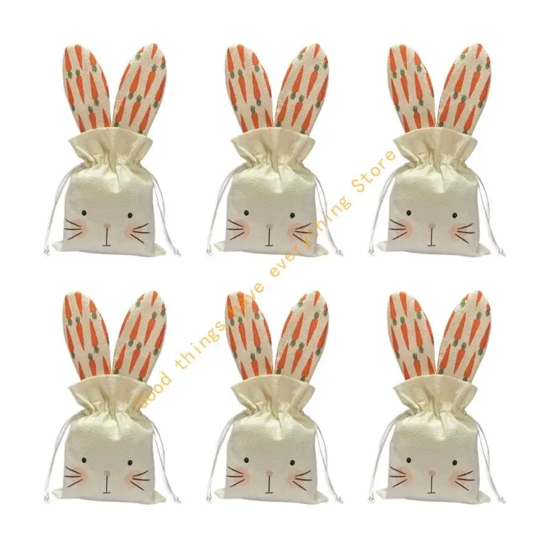 Pochettes à cordon serrage, 6 pièces, lapins, pour célébration pâques les activités des enfants, matériaux non