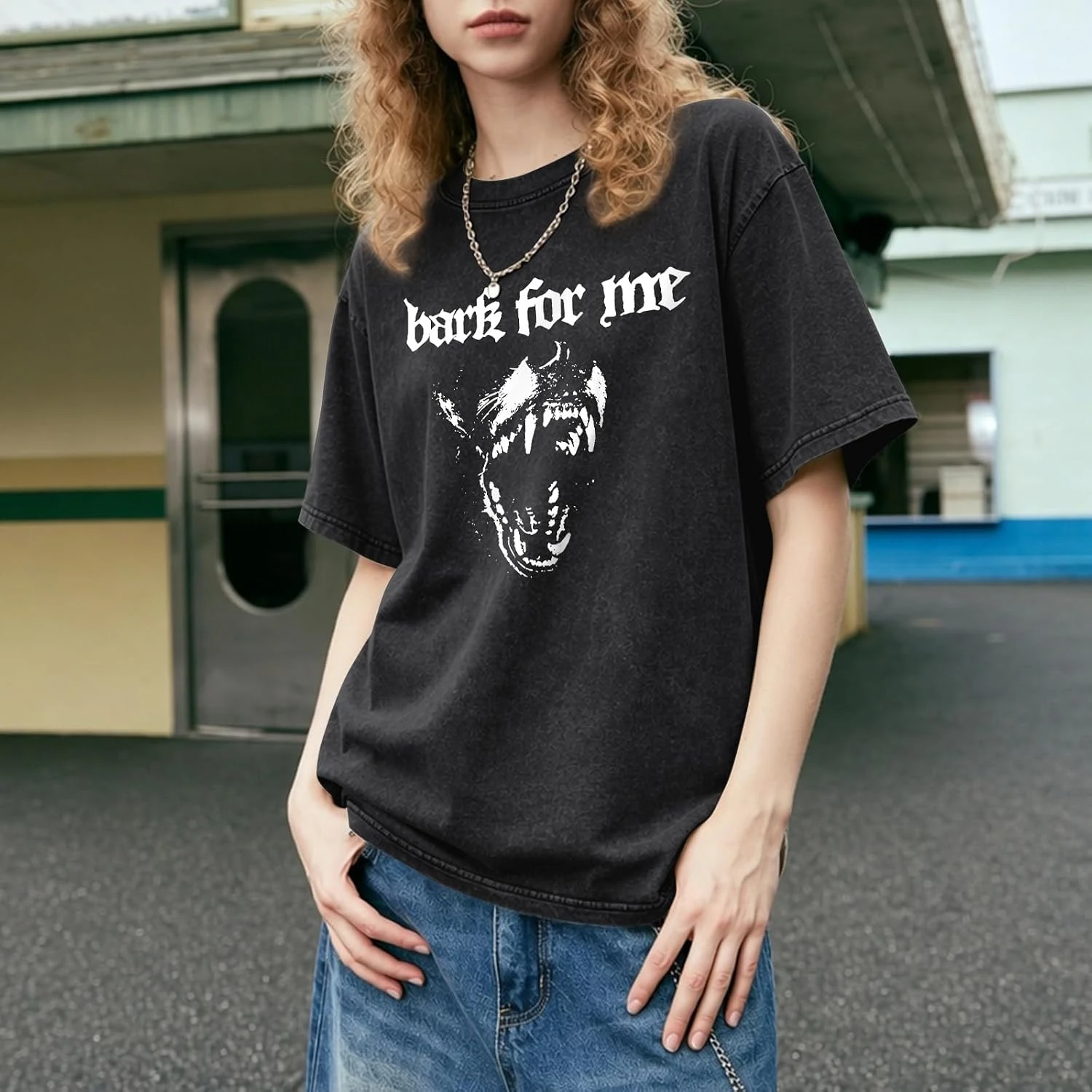 Goth Grunge Bark For Me Graphic T‑Shirt, Y2K Punk Streetwear Unisex Casual Oversized Short Sleeve Women Fashion Daily Wear Tops