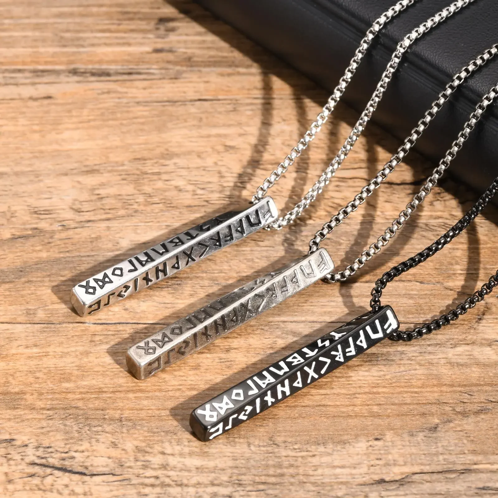 Runes Necklaces For Men Boys, Antique Stainless Steel Jewelry Mobius Bar Pendant Necklaces,norse Viking Odin Gift