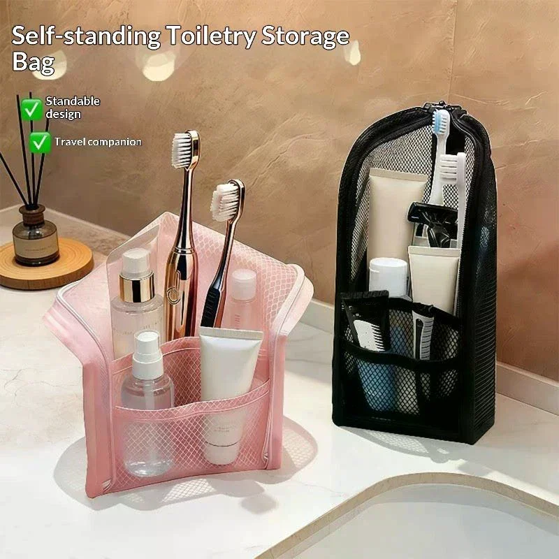 Large Capacity Cosmetic Bag Waterproof Travel Foldable Toothbrush Toiletry Pouch Zipper Standing