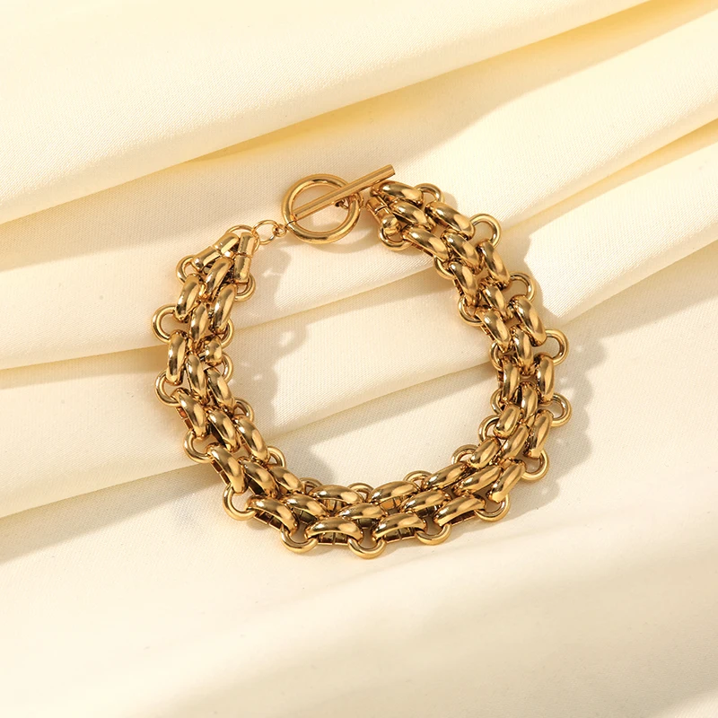 GANEMLY 2024 Neue Mode Edelstahl Metall Kubanischen Kette Halskette Armband Set Für Frauen Elegante Gold Farbe Wasserdicht Schmuck – Detail 8