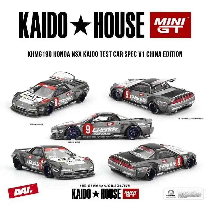 

В наличии: Модель автомобиля KHMG 190 1:64 Honda NSX Kaido Test Car Spec V1, китайская версия, с открывающимся капотом, литая под давлением, от Kaido House MINIGT