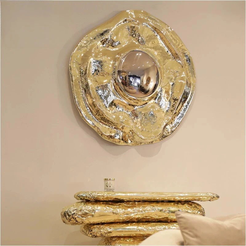Light luxury metal brass art installation mirror wall wall decoration pendant villa living room decoration wall decoration